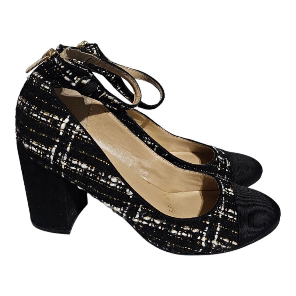 UNISA Black Tweed Ankle Strap Heels - Size 9 1/2‎
